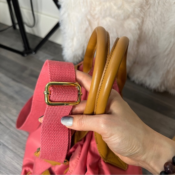 Tory Burch Pink Tote Crossbody Bag Purse Leather Handle Nylon Handbag - Picture 7 of 14